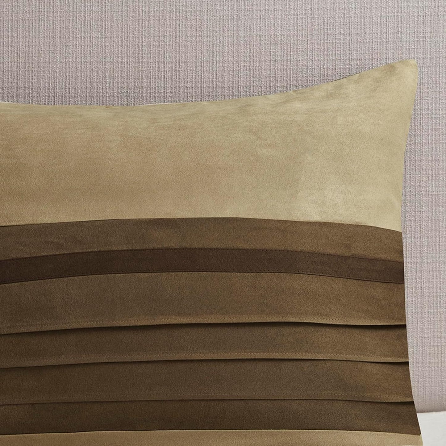 - Palmer 7 Piece Comforter Set - Natural - Queen - Pieced Microsuede - Includes 1 Comforter, 3 Decorative Pillows, 1 Bed Skirt, 2 Shams