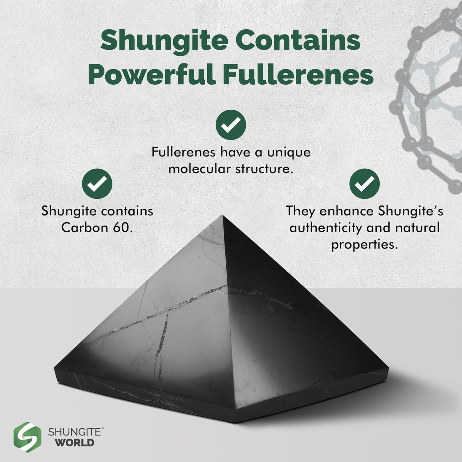 Shungite Pyramid from Real Shungite Stones Shungite Crystal Pyramid Home Protection Room Decor Office Desk Decor Authentic Crystals Black Pyramid (Polished, 1.96" / 50 Mm)