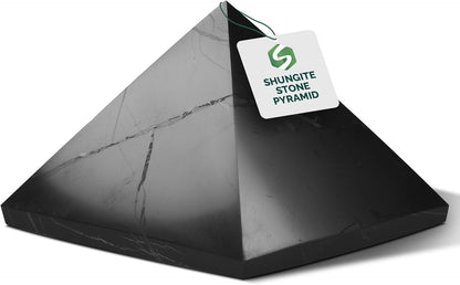 Shungite Pyramid from Real Shungite Stones Shungite Crystal Pyramid Home Protection Room Decor Office Desk Decor Authentic Crystals Black Pyramid (Polished, 1.96" / 50 Mm)